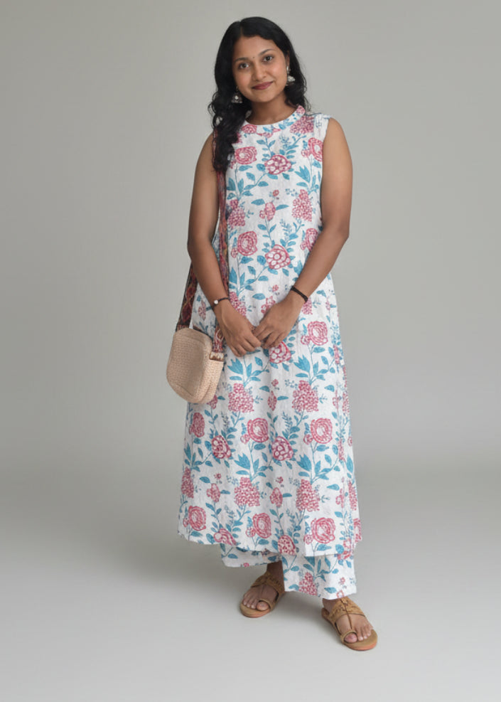 WHITE FLORAL COORD SET (SLEEVES AVAILABLE)