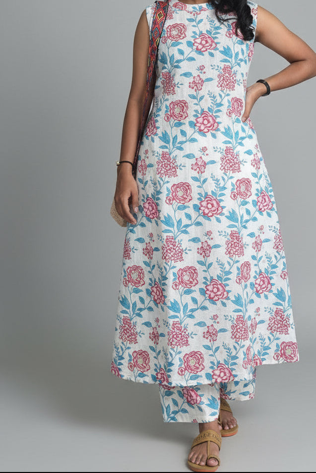 WHITE FLORAL COORD SET (SLEEVES AVAILABLE)