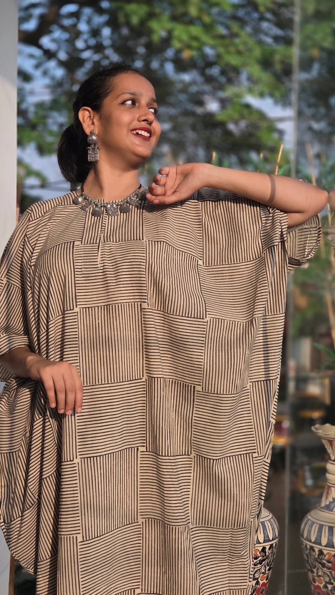SQARE LINES -BLOCK PRINTED KAFTAN-KIMONA