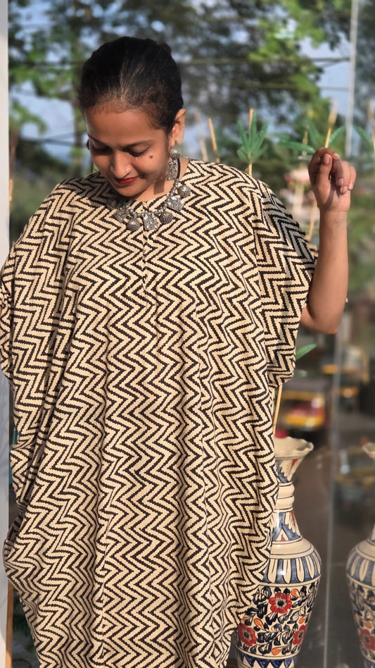 ZIG ZAG -KIMONA-BEIGE-BLACK