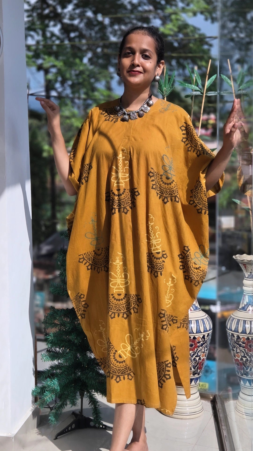 AJARAKH KIMONO KAFTAN –BRICK RED