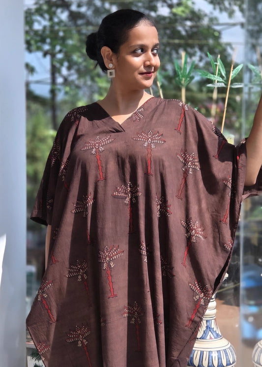AJARAKH KIMONA V NECK(  TREE PRINT)