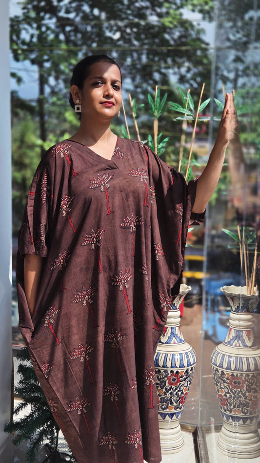 AJARAKH KIMONA V NECK(  TREE PRINT)