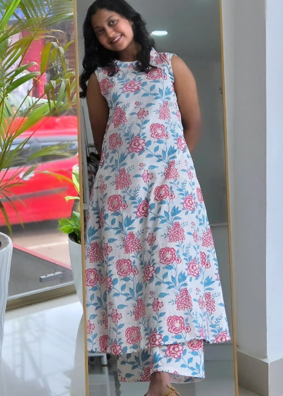 WHITE FLORAL COORD SET (SLEEVES AVAILABLE)
