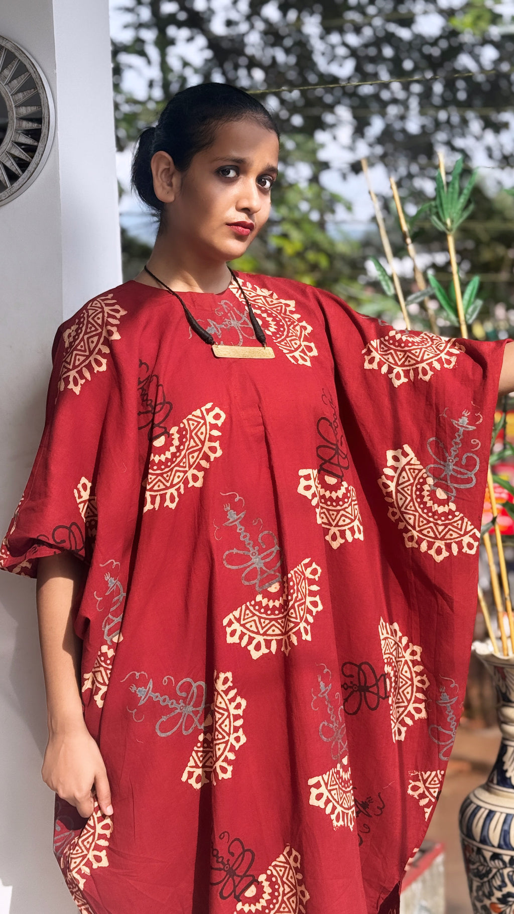 AJARAKH KIMONO KAFTAN –BRICK RED