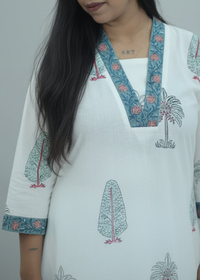 LEAF & TREE BLOCK PRINT TOP